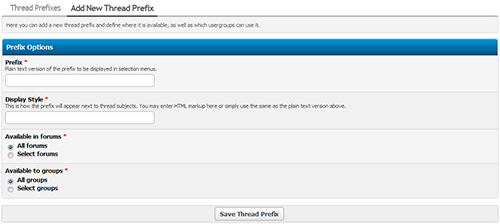 MyBB Admin Control Panel (Thread Prefixes)